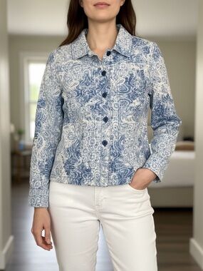 KEREN hart Blue & White Paisley Jean Jacket